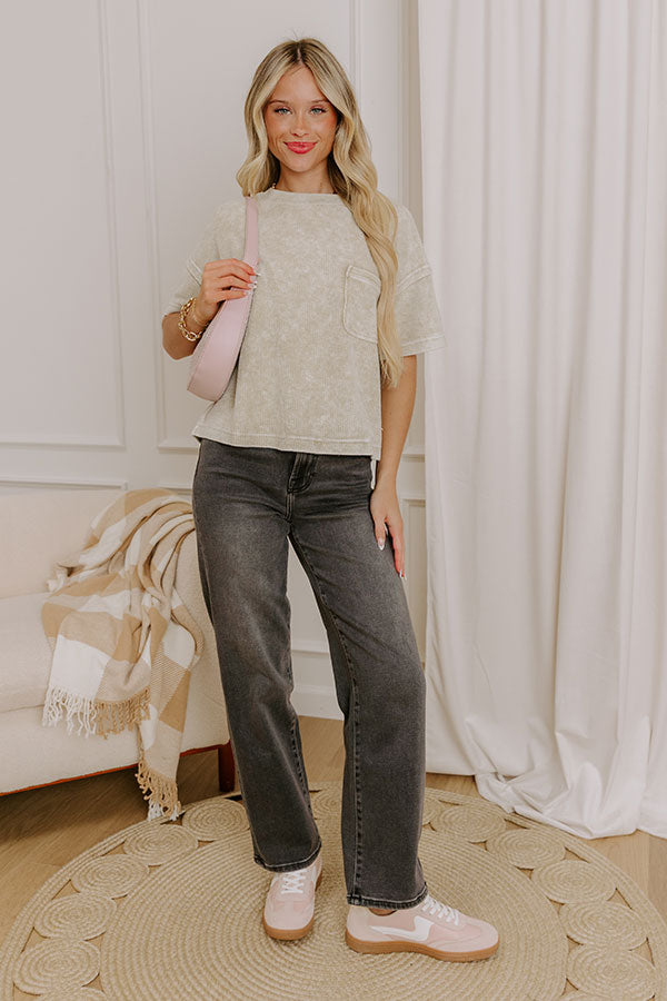 Daily Comfort Vintage Wash Ribbed Tee in Beige Image 1