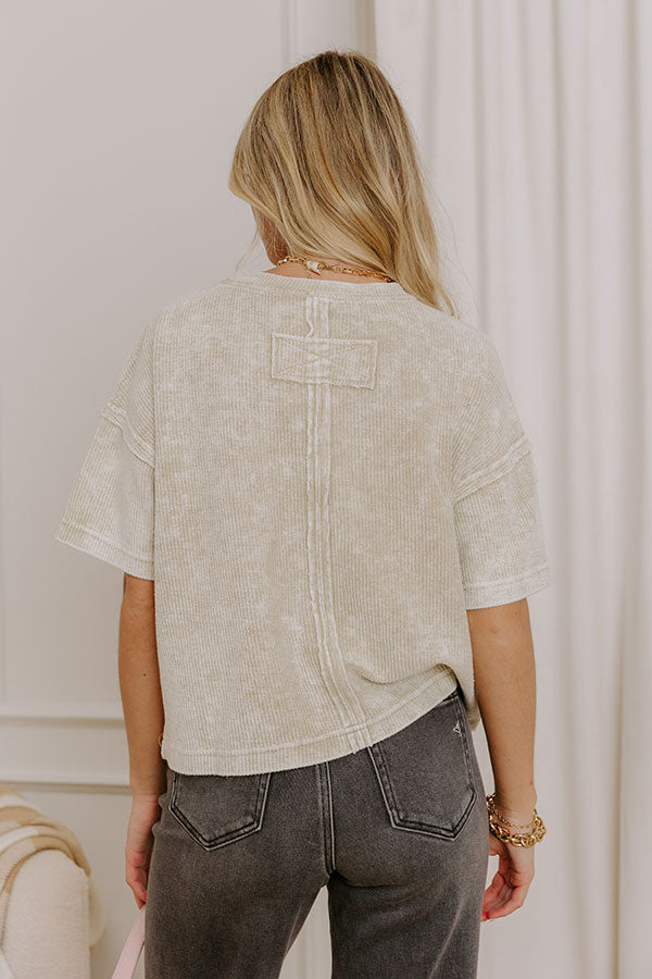 Daily Comfort Vintage Wash Ribbed Tee in Beige Image 5