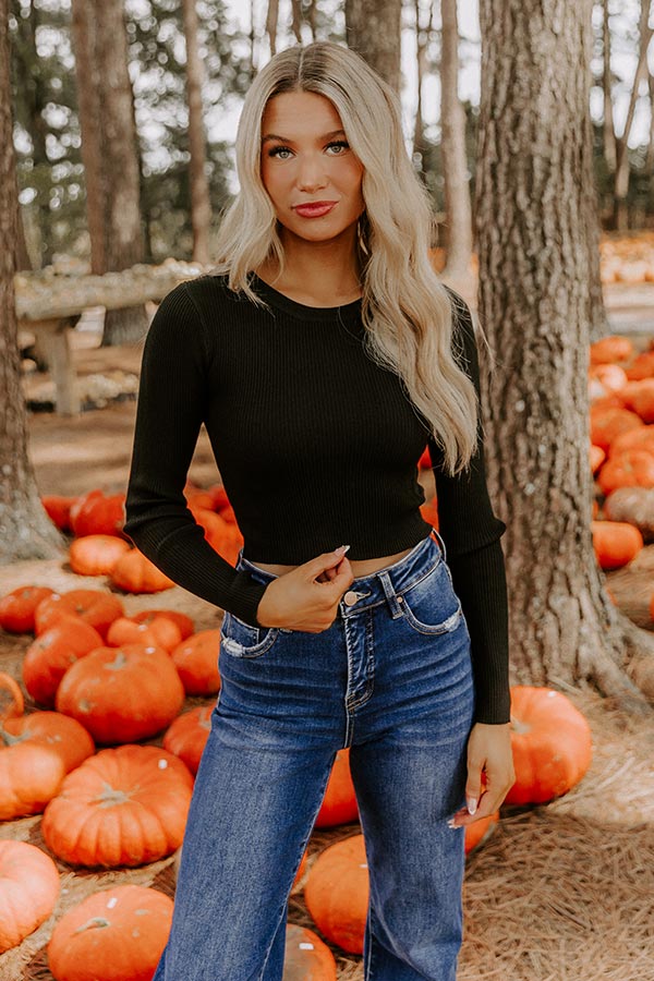 Basic Instincts Long Sleeve Ribbed Crop Tee in Black Image 4