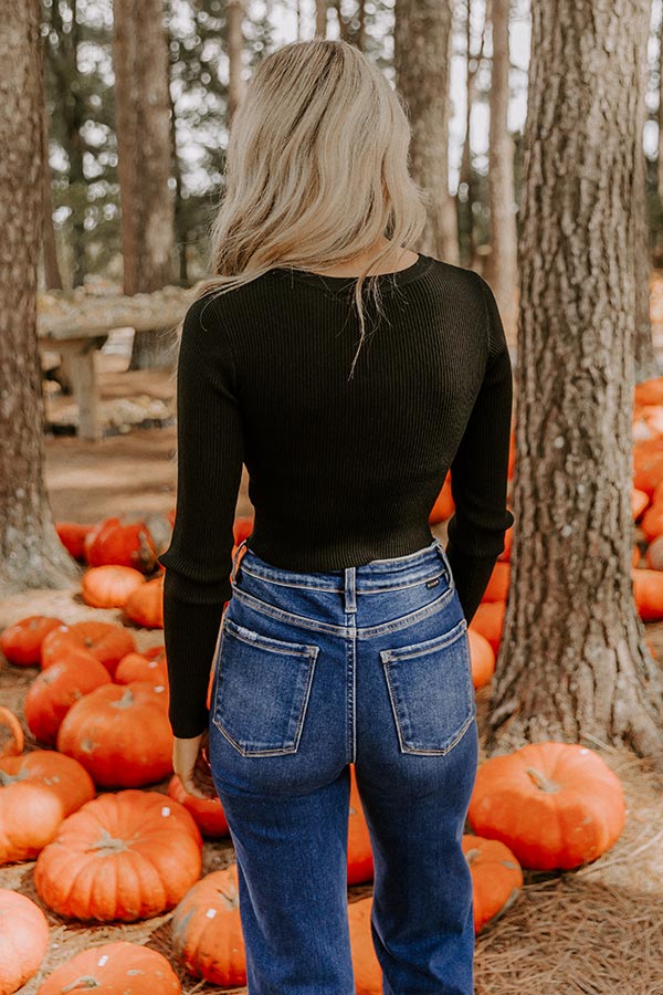 Basic Instincts Long Sleeve Ribbed Crop Tee in Black Image 5