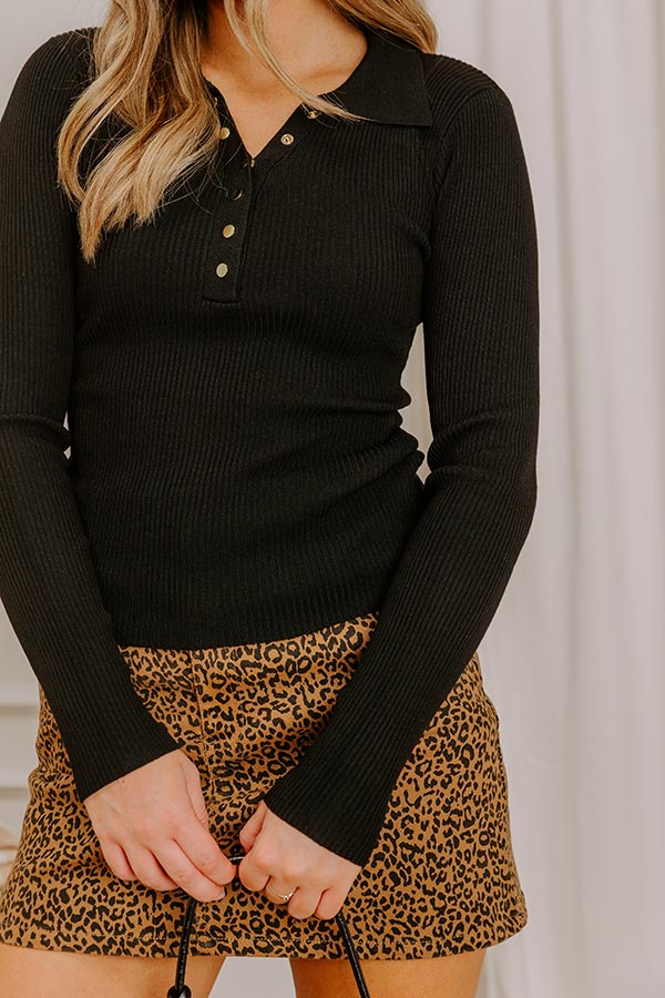 Easy To Style Ribbed Henley Top in Black Image 4