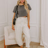 The Livvy High Waist Terry Barrel Leg Pants in Cream Image 1