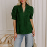 Petals And Pinot Floral Embroidered Top in Hunter Green Image 1