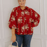 Harvest Bloom Floral Button Up Top in Brick Red Curves Image 1