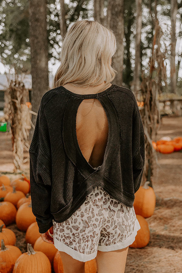 Morning Hike Waffle Knit Top in Black Image 2