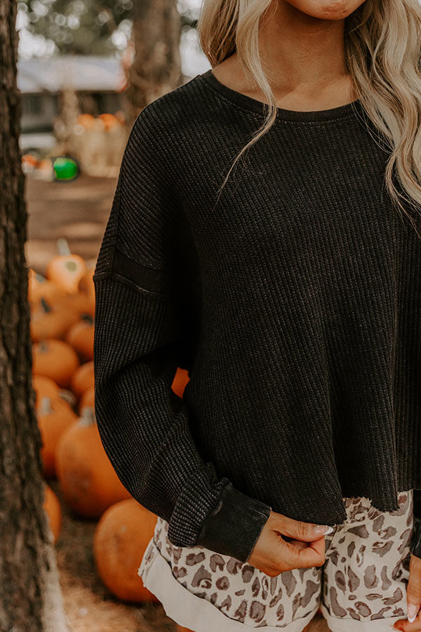 Morning Hike Waffle Knit Top in Black Image 4