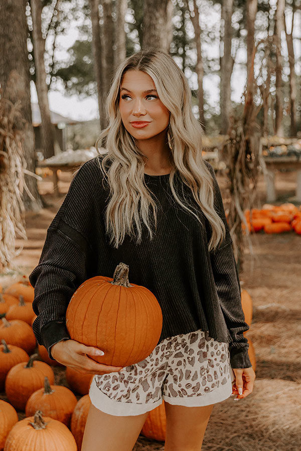 Morning Hike Waffle Knit Top in Black Image 1