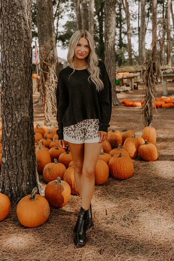 Morning Hike Waffle Knit Top in Black Image 5