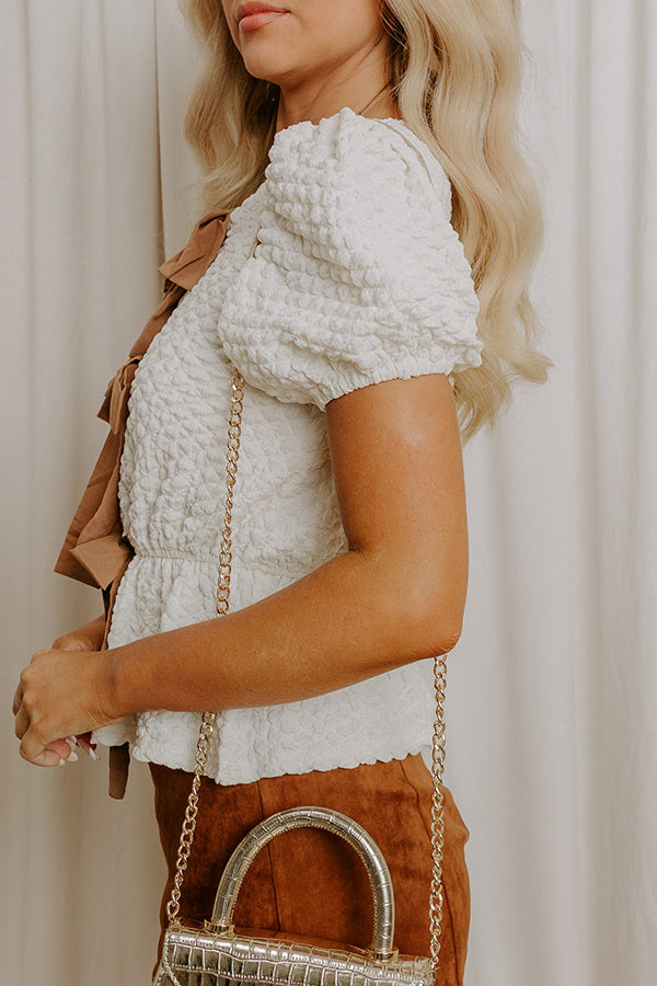 First Class Charm Front Tie Peplum Top in Cream Image 3