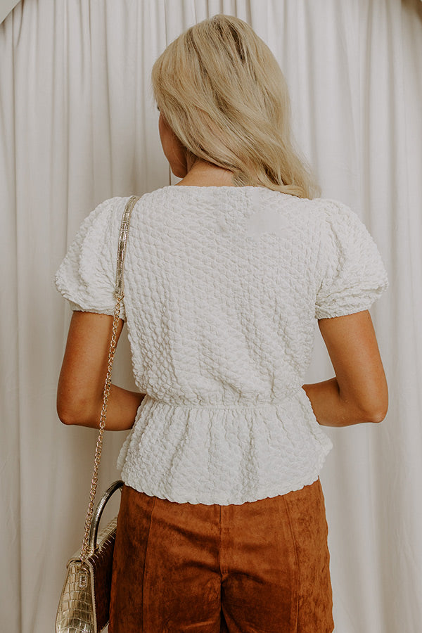 First Class Charm Front Tie Peplum Top in Cream Image 5