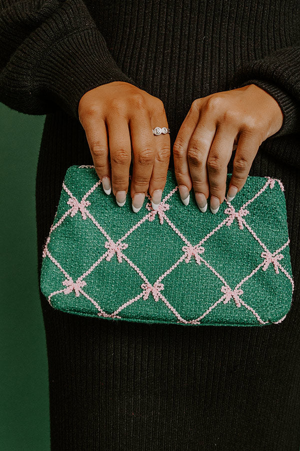 Shiraleah Tinsel Bow Cosmetic Pouch in Green Image - 2