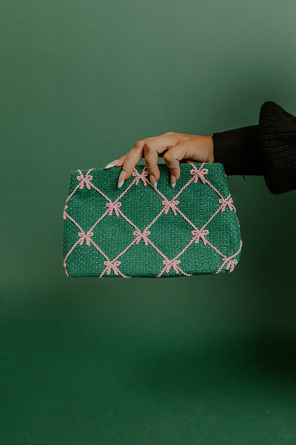 Shiraleah Tinsel Bow Cosmetic Pouch in Green Image - 1