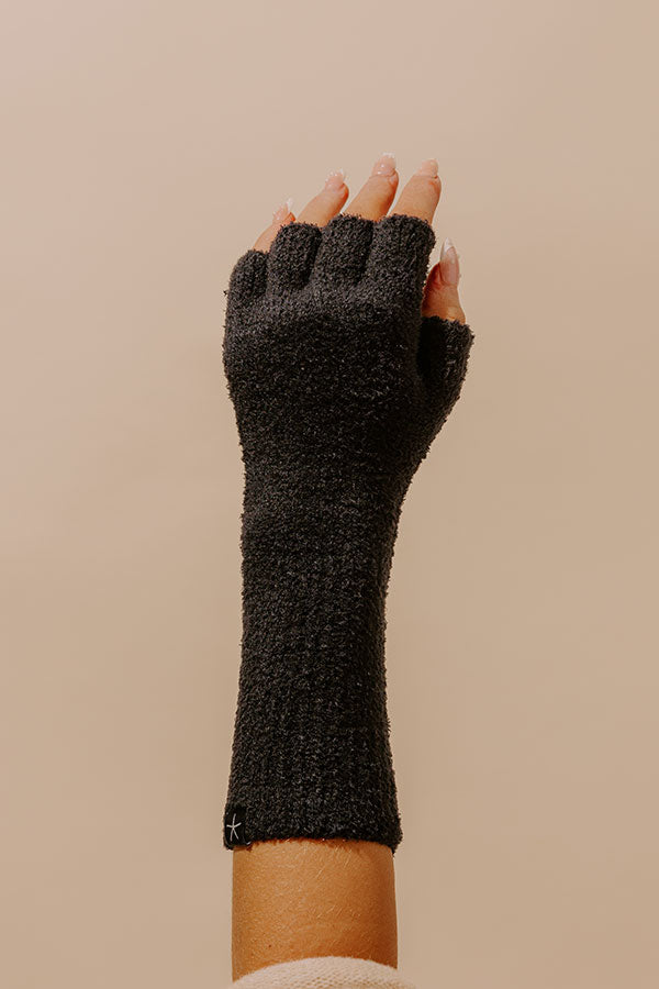 Barefoot Dreams CozyChic Lite Fingerless Gloves in Black Image - 4