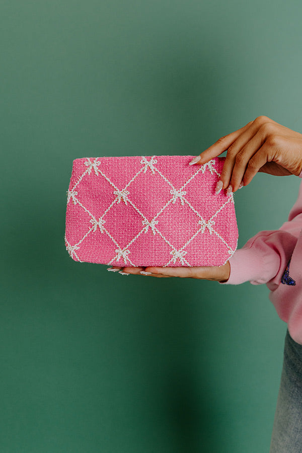 Shiraleah Tinsel Bow Cosmetic Pouch in Pink Image - 1