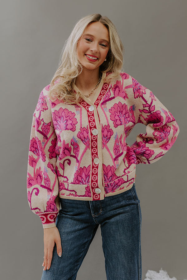Petals And Pinot Floral Knit Cardigan in Pink Image - 1