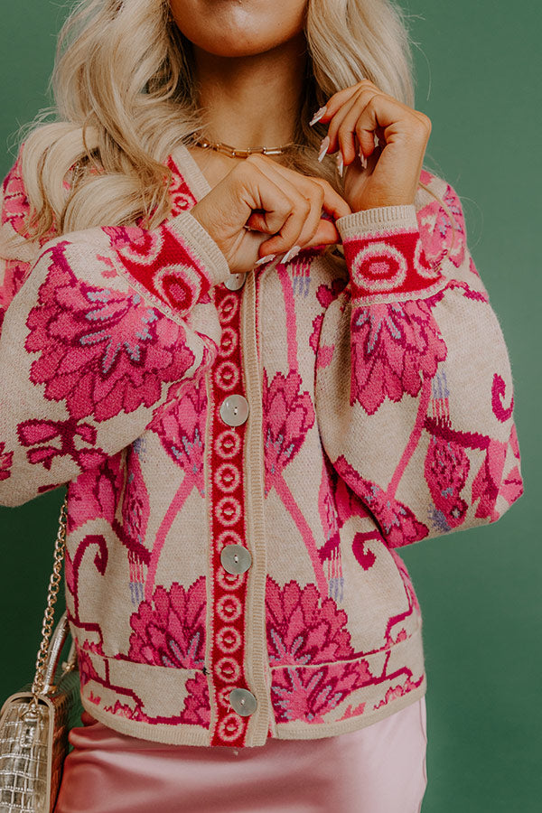 Petals And Pinot Floral Knit Cardigan in Pink Image - 3