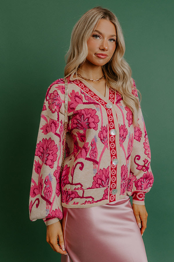 Petals And Pinot Floral Knit Cardigan in Pink Image - 5