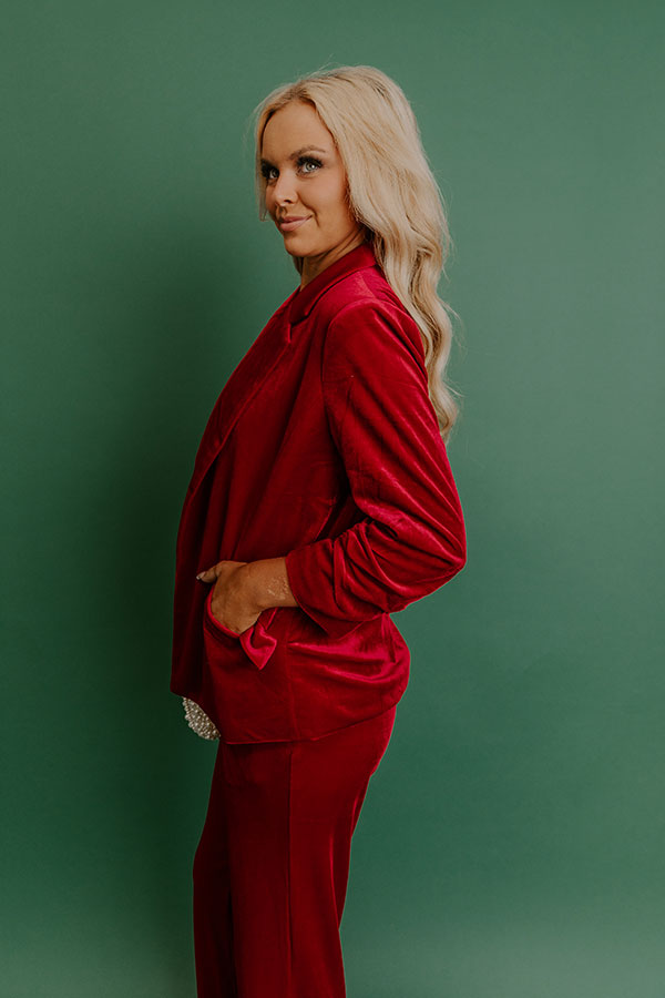 Chic Influencer Velvet Blazer In Red Image - 5