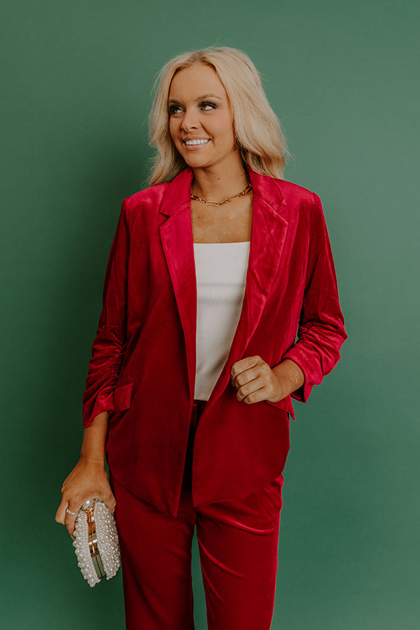 Chic Influencer Velvet Blazer In Red Image - 1