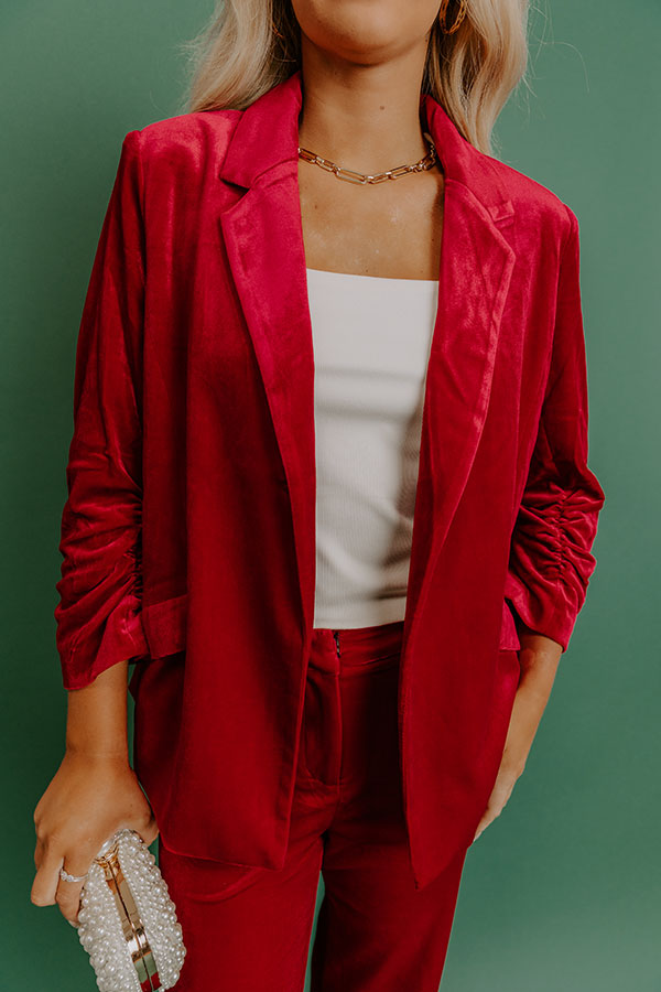 Chic Influencer Velvet Blazer In Red Image - 3