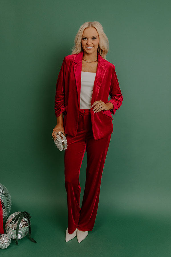 Chic Influencer Velvet Blazer In Red Image - 2