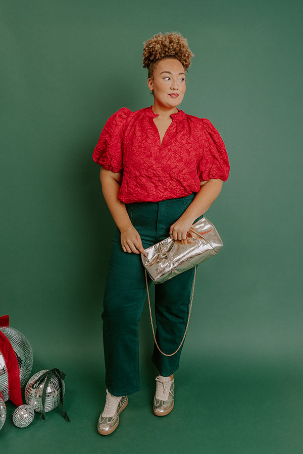 Holiday Party Jacquard Top in Red Curves Image - 4