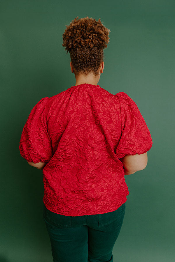 Holiday Party Jacquard Top in Red Curves Image - 3