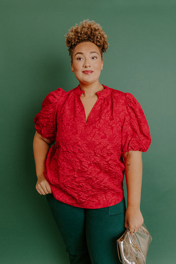 Holiday Party Jacquard Top in Red Curves Image - 1