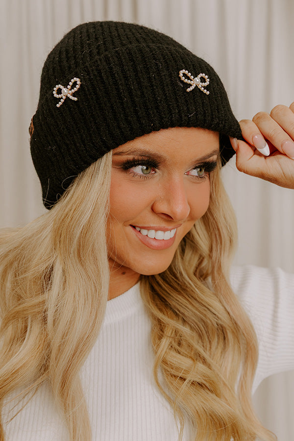 Pretty Little Bows Embellished Beanie in Black Image - 3