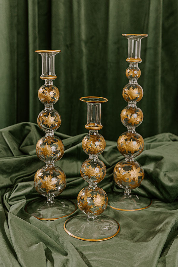 Falling Snowflakes 14.5 inches Gold Etched Candlestick Holder Image - 2