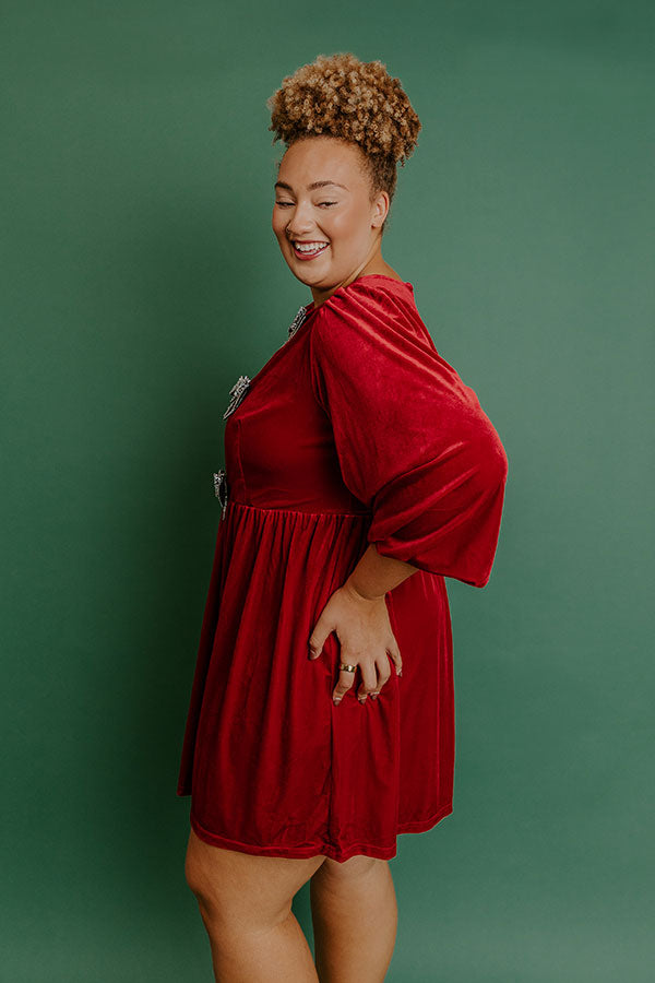 Bows And Kisses Velvet Mini Dress in Crimson Curves Image - 5