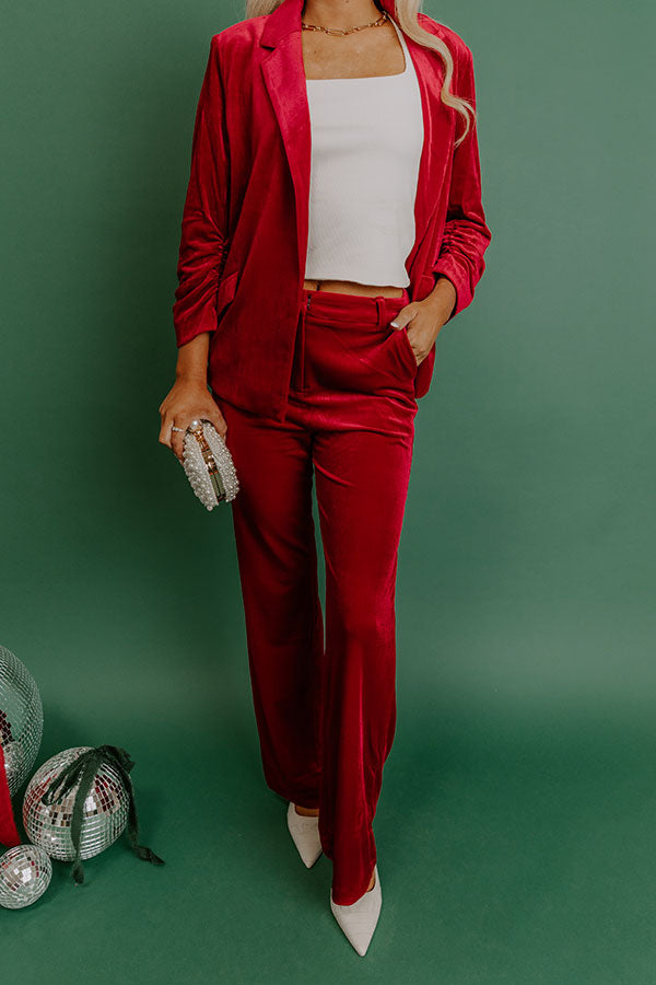 Chic Influencer High Waist Straight Leg Velvet Pants In Red Image - 5