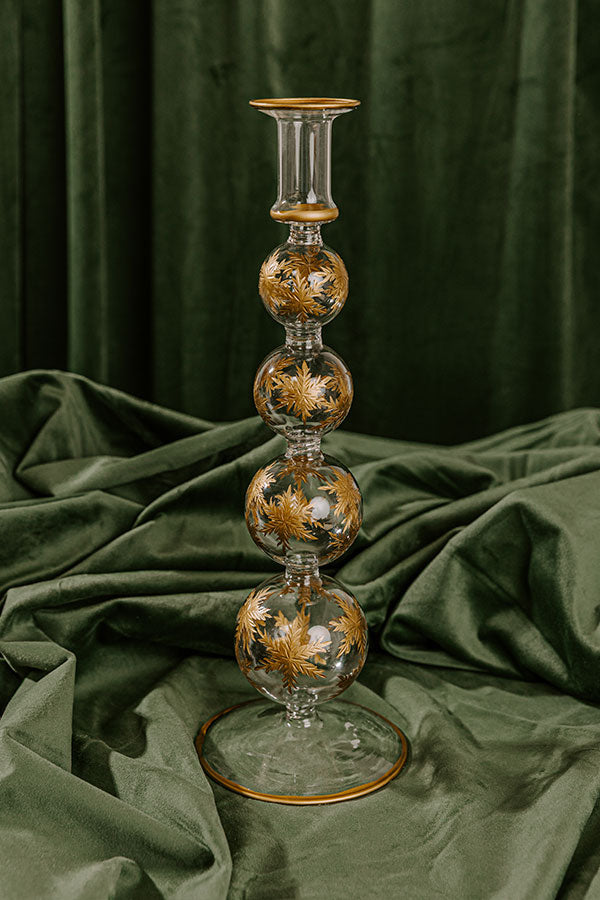 Falling Snowflakes 13 inches Gold Etched Candlestick Holder Image - 1