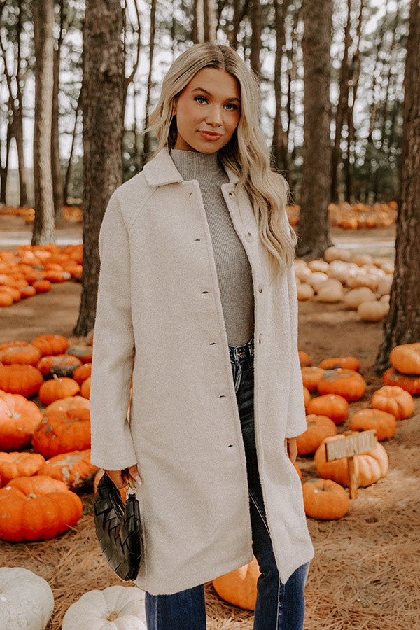 Madison Avenue Muse Boucle Button Down Coat in Light Oatmeal Image 3