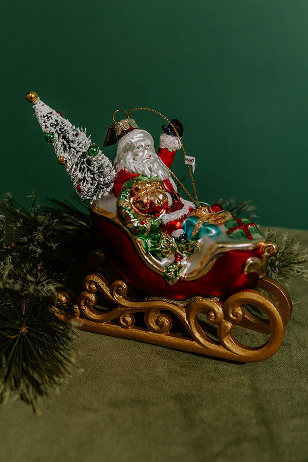 Santa Sleigh Ride Glass Ornament Image - 2