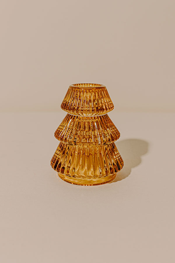 Oh Christmas Tree Glass Candle Holder in Amber Image - 2