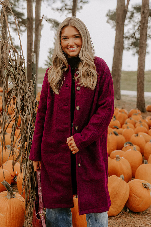 Madison Avenue Muse Boucle Button Down Coat in Windsor Wine Image 4