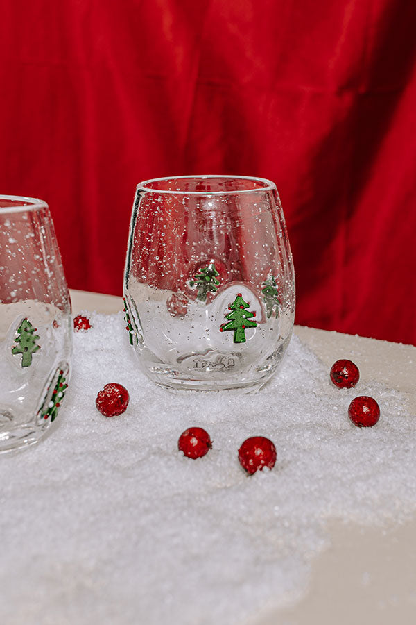 Icon Bubble Wine Glass with Christmas Trees Image - 2