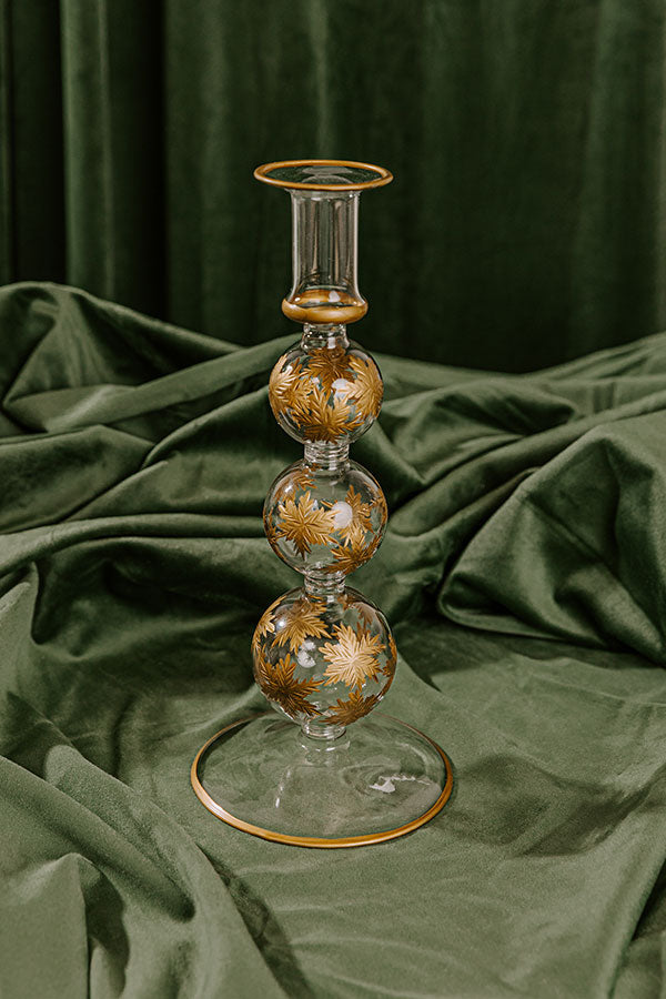 Falling Snowflakes 10 inches Gold Etched Candlestick Holder Image - 1