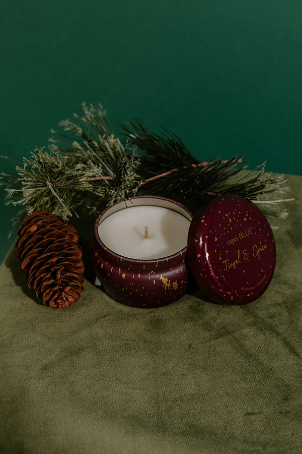 Capri Blue Glimmer Mini Tin Candle in Tinsel and Spice Image - 1