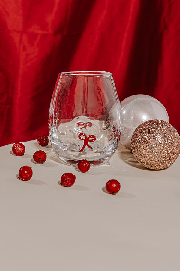 Slant Collections Handblown Icon Wine Glass With Red Bows Image - 1