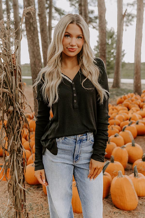 Everyday Ease Knit Henley Top in Black Image 3