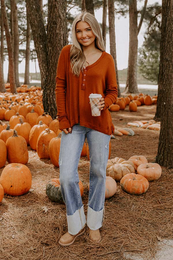 Everyday Ease Knit Henley Top in Rust Image 1