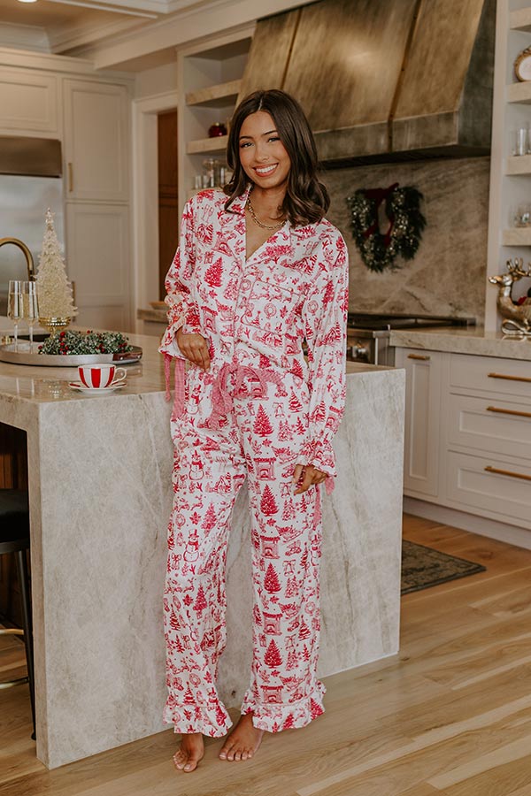 Christmas Night High Waist Satin Pajama Pants in Red Image - 4