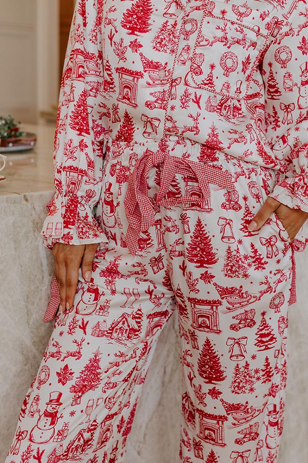 Christmas Night High Waist Satin Pajama Pants in Red Image - 3