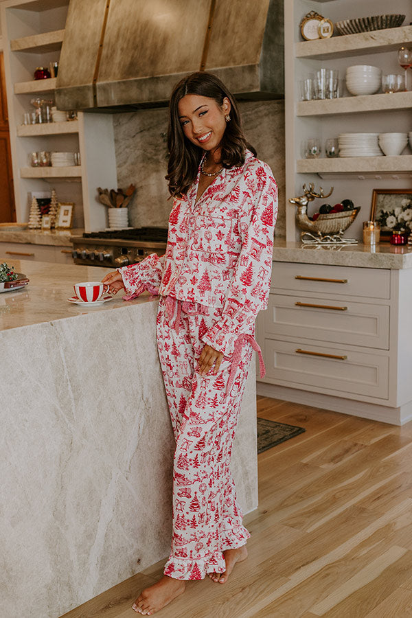 Christmas Night High Waist Satin Pajama Pants in Red Image - 1