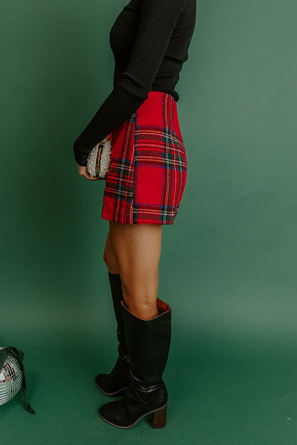 Holiday Party High Waist Plaid Skort in Red Image - 3