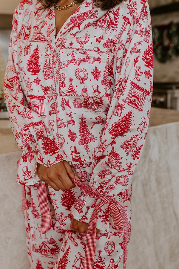 Christmas Night Satin Pajama Top in Red Image - 4