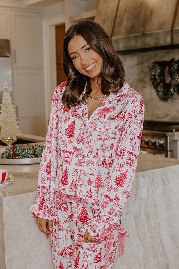 Christmas Night Satin Pajama Top in Red Image - 3