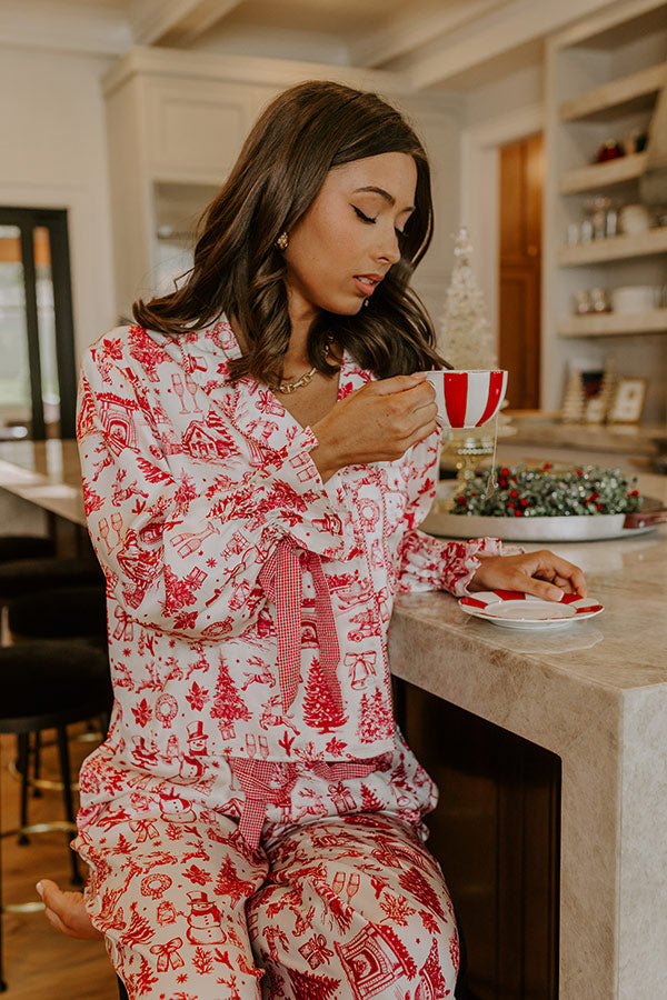Christmas Night Satin Pajama Top in Red Image - 1